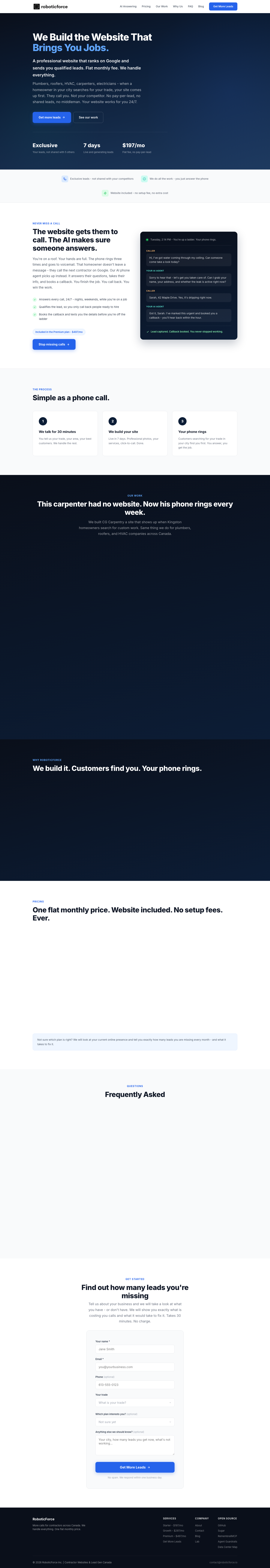 Full-page screenshot of the original roboticforce.io website